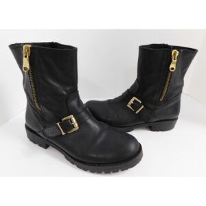 Carlo Pazolini Moto‎ Black Leather Double Zip Shiny Buckle Boot size 39